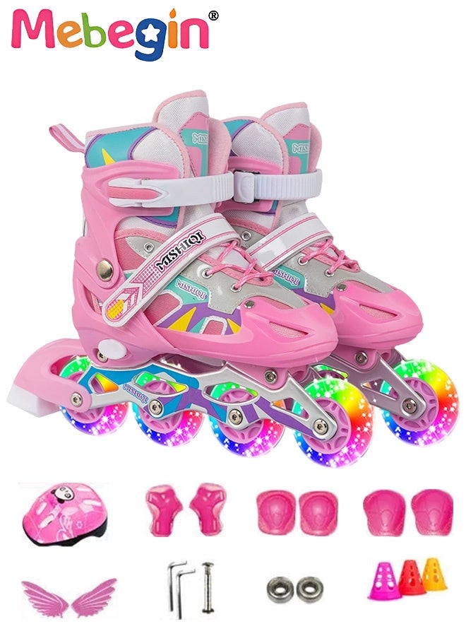MEBEGIN Girls Roller Skates Set with Protective Gear and Helmet, Fashion Durable Roller Boots with Wear-resistant Flashing Wheels and Comfortable Interior, 4 Sizes Adjustable, Suitable for Girls and Youth Beginner, Perfect Gift for Girls - Image 1